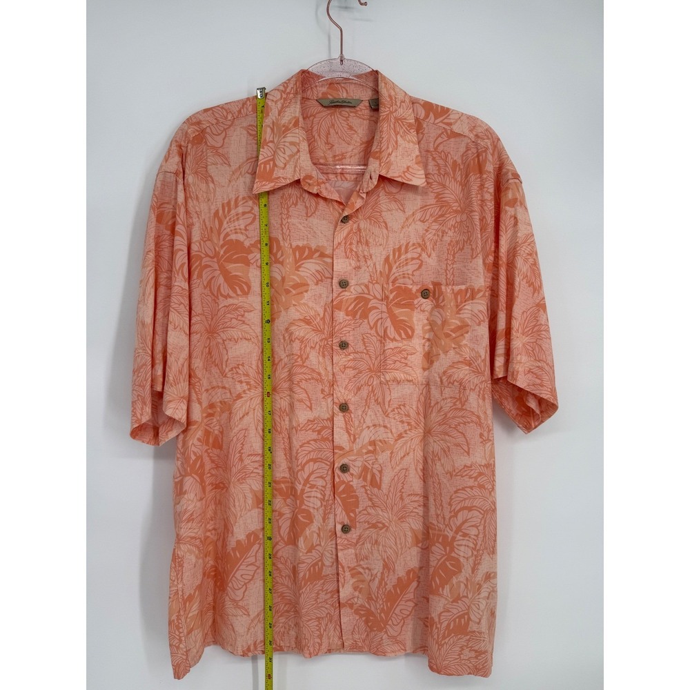 Paradise Collection Mens Peach Tropical Palm Leaf Rayon Button Down Shirt Sz L